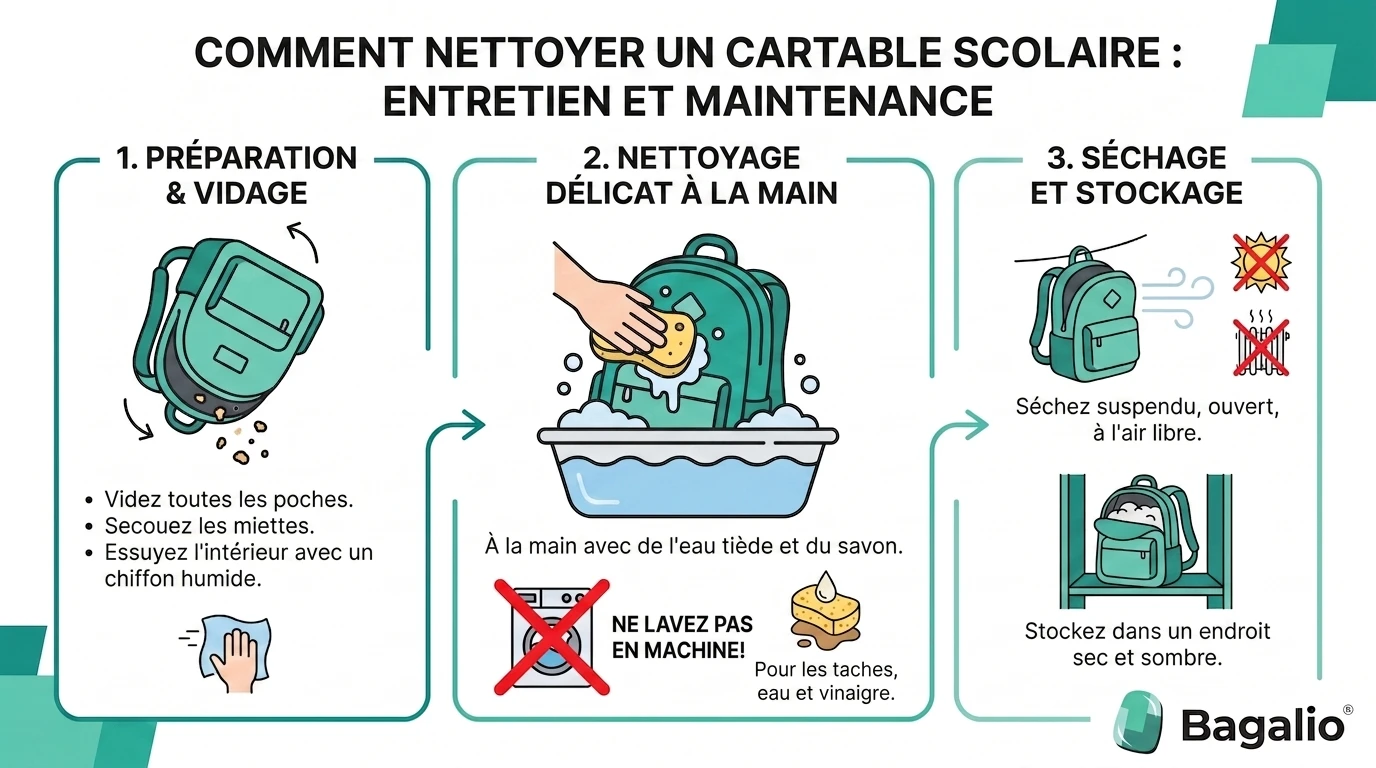 Infographie : comment nettoyer et entretenir un cartable