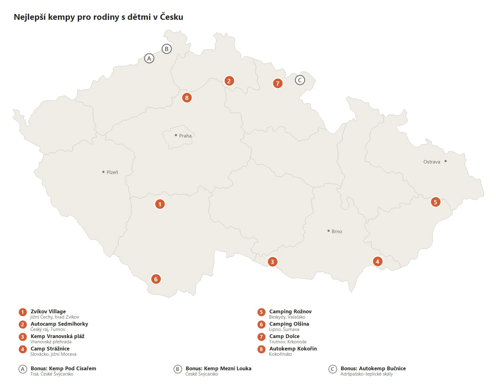 Carte indicative des campings dans l'article