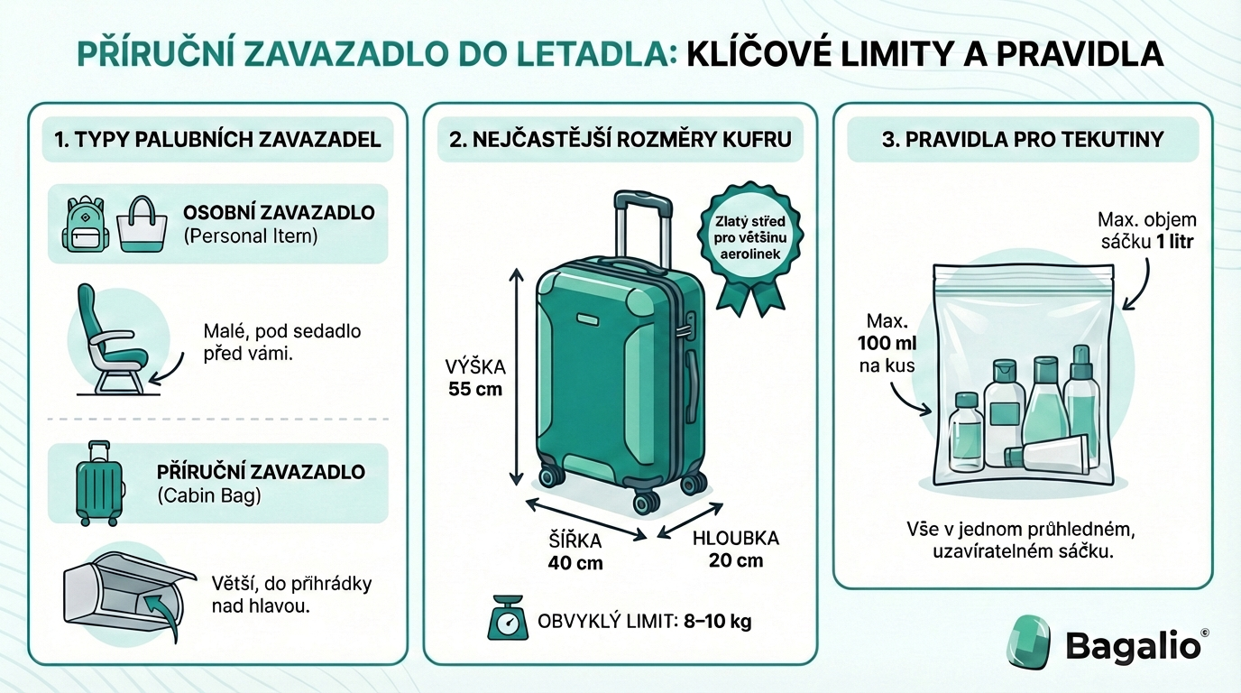 Infographie : Dimensions des bagages cabine et règles pour les liquides en avion.
